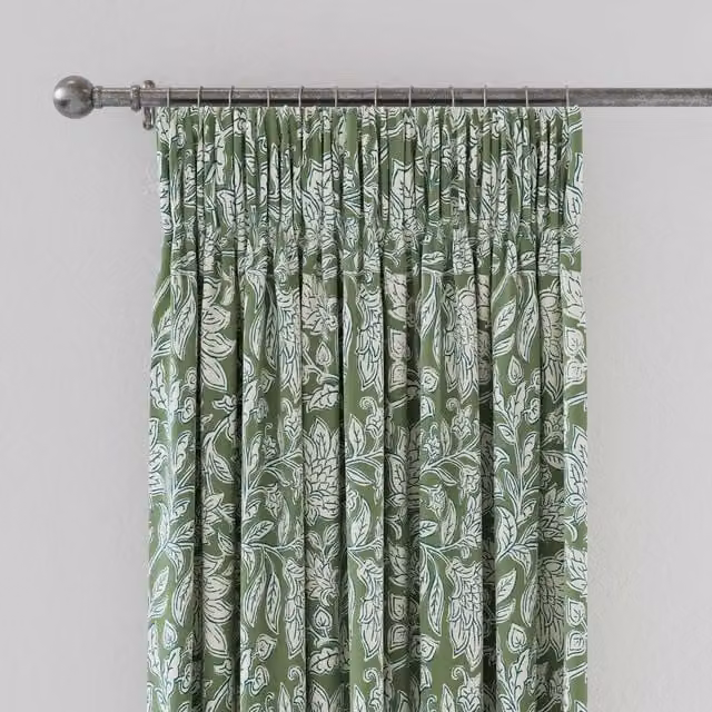 Land & Shore Rowallane Green Floral Cotton Lined Curtains, W: 167.64 cm, H: 182.88 cm