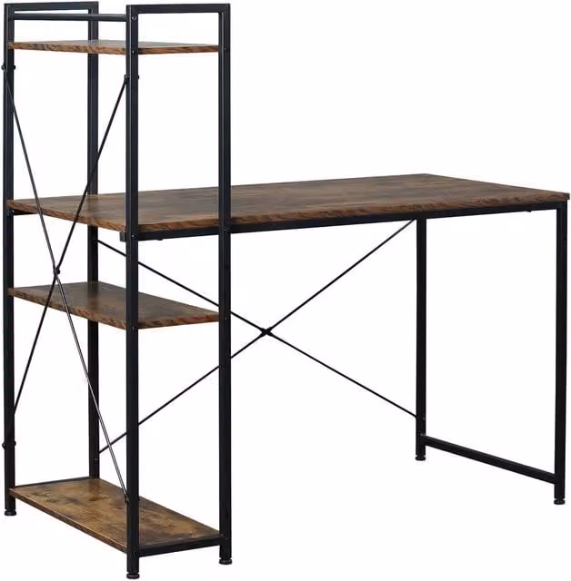 Rolipo Reversible Computer Desk in Brown with Adjustable Storage Shelves, W: 120 cm, D: 64 cm