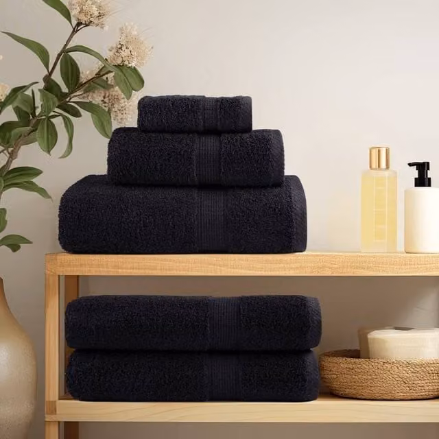 Berkfield Home SOLUND Premium Cotton Terry Shower Towels, Black, 4 Pack, W: 70 cm, L: 140 cm, 600 gsm