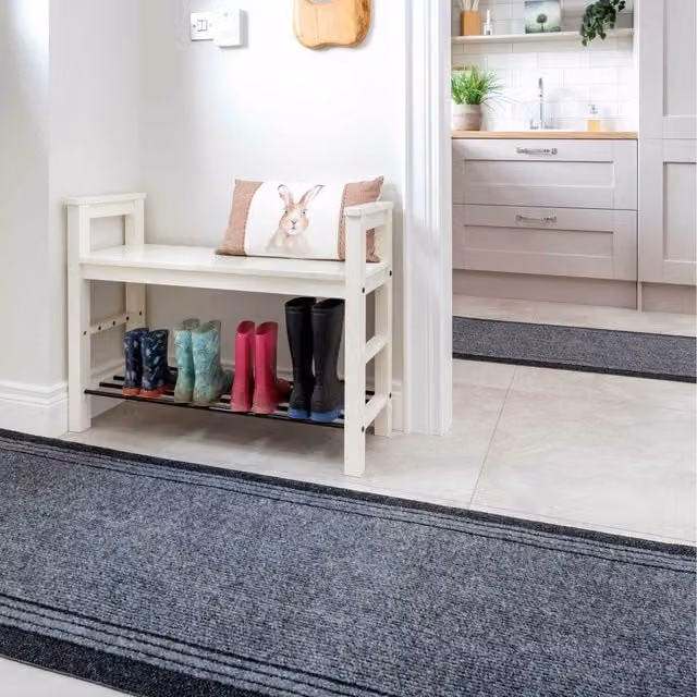 The Rug House Grey Non-Slip Hard Wearing Kitchen Utility Runner Rug, Cut To Measure