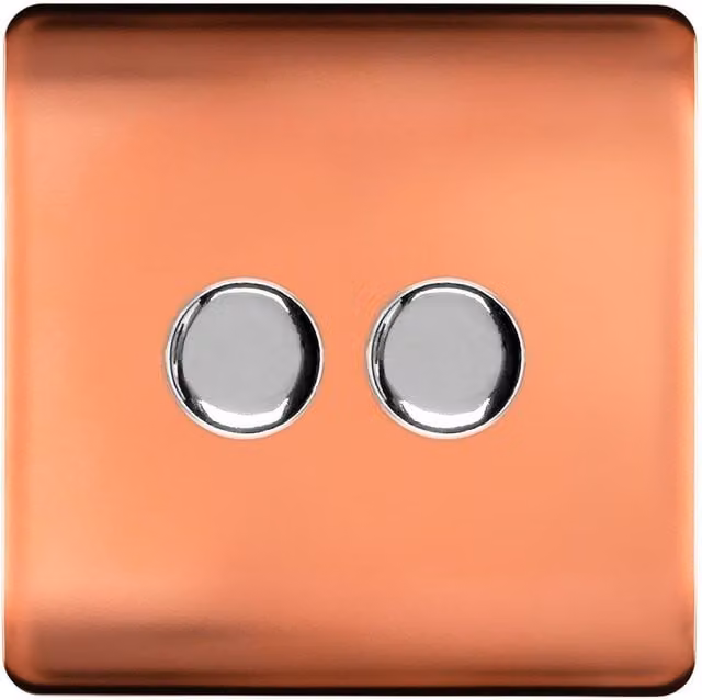 Trendi Modern Glossy Tactile 2 Gang 2 Way 120w LED Dimmer Switch in Copper