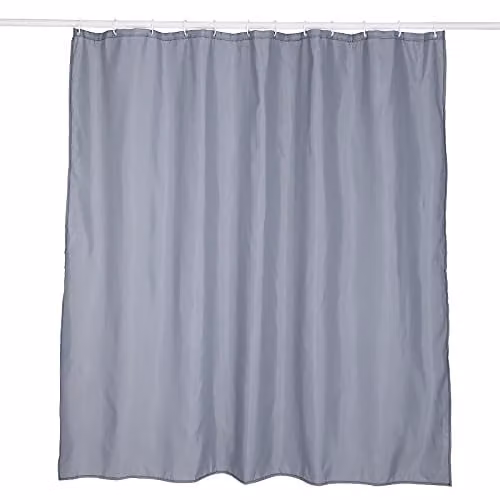 KAV Grey Polyester Mould and Mildew Resistant Shower Curtain with Hooks W: 180 cm, H: 180 cm