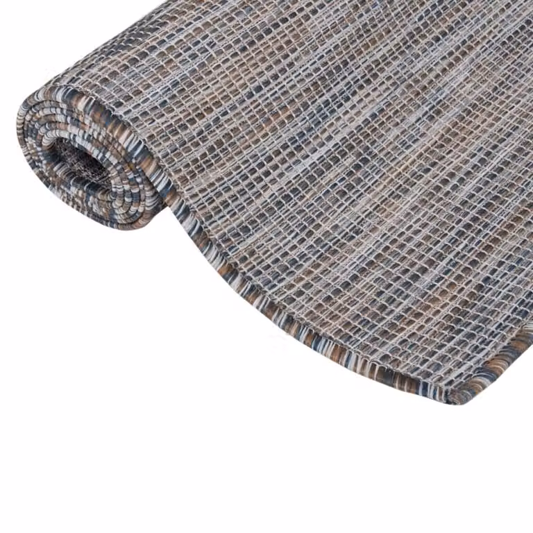 Berkfield Home Outdoor Flatweave Round Rug in Brown and Blue, Diameter: 100 cm