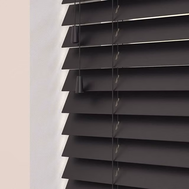 NewEdgeBlinds Wooden Venetian Blinds with Cord in Black, Width: 135 cm