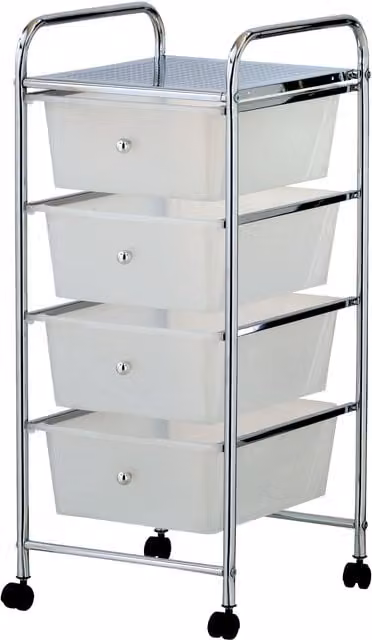 VonHaus Modern Plastic and Metal Storage Trolley with 4 Drawers in White
