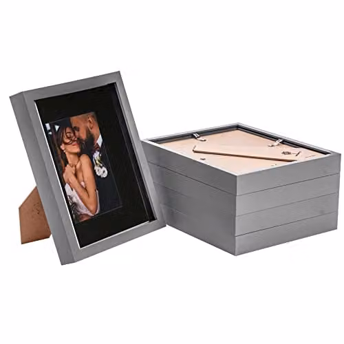 Nicola Spring Modern Rectangular 3D Shadow Box Photo Frames, Pack of 5, Black and Grey, W/H: 20.32 x 22.5 cm with 10 x 15 cm Mount