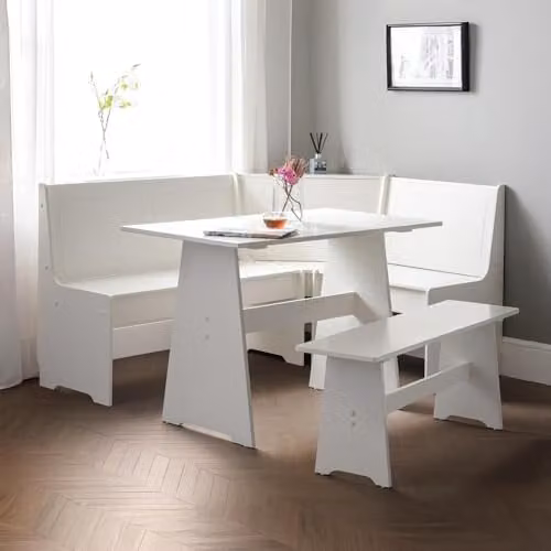 Julian Bowen Newport 5 Seater Corner Dining Set with Storage Bench, White, W/D/H: 158 x 120.4 x 85.4 cm