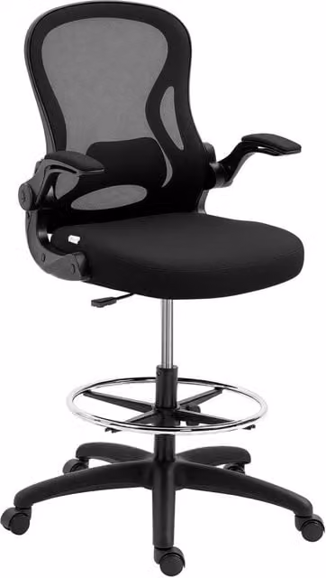 Vinseto Black Mesh Drafting Office Chair with Foot Ring, Headrest and Lumbar Support