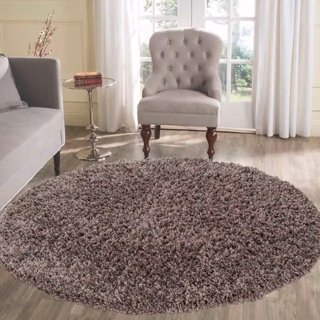 Desire Rugs Plain Modern Shaggy Square Area Rug, W/D/H: 120 x 120 x 4.5 cm, Beige/Brown/Grey