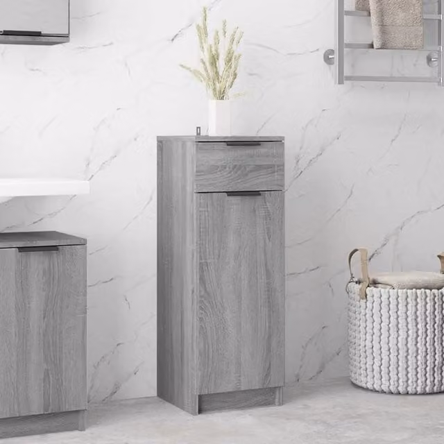 Berkfield Home Grey Sonoma Wall Mounted Bathroom Cabinet with Doors and Drawers, W/D/H: 32 x 34 x 90 cm
