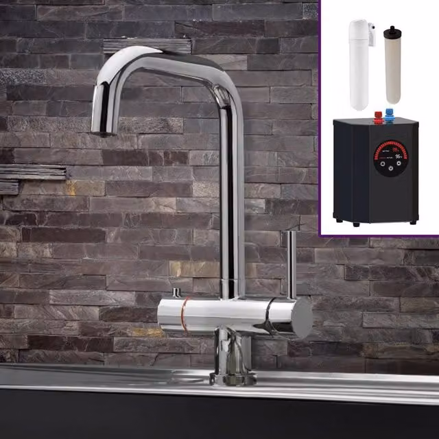 Nes Home 3 in 1 Single Lever Chrome Kitchen Mixer Tap Set in Silver