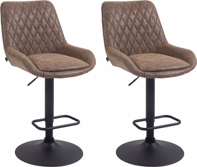 HOMCOM Set of Two Retro Adjustable High Back Bar Stools in Brown Faux Leather with 360 Degree Swivel