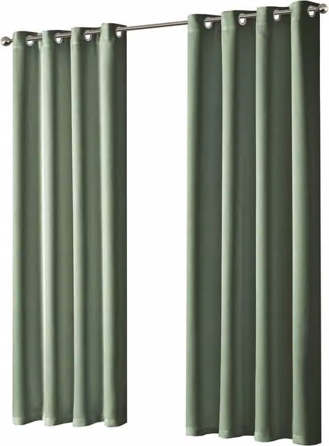 NewEdgeBlinds Plain Green Blackout Fabric Panel Curtains with Eyelets, W: 137 cm, H: 167 cm