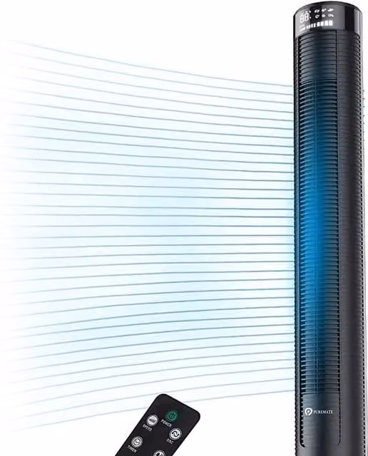 PureMate 46-inch Oscillating Tower Fan with Remote Control, Black