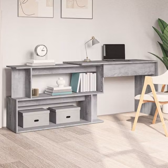 Berkfield Home Corner Desk in Grey Sonoma, W/D/H: 200 x 50 x 76 cm