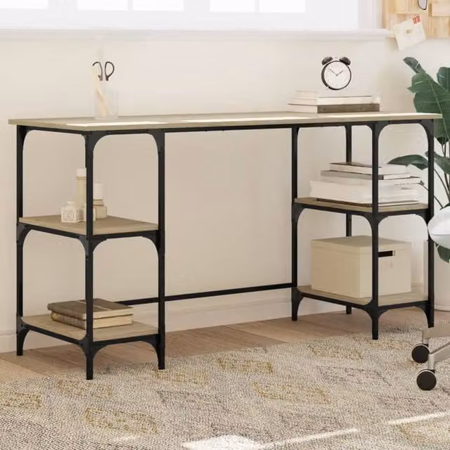 Berkfield Sonoma Oak Computer Desk in Brown, W/D/H: 140 x 50 x 75 cm