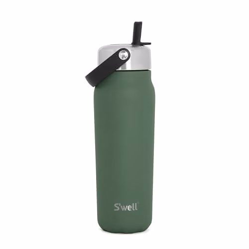 S'well Recycled Stainless Steel Explorer Bottle with Straw Lid, Green, 700ml