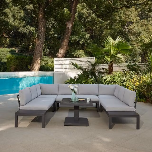 Del Fiore Luxury Grey U-Shape Garden Furniture Set with Rising Table and Weather Cover