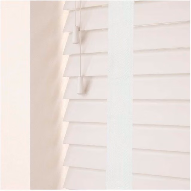 NewEdgeBlinds 50mm Real Wood Venetian Blind with Tapes, White, W: 180 cm, H: 120 cm