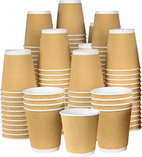 ECONX Brown Disposable Kraft Ripple Insulated Coffee Cups, 8oz, Pack of 500