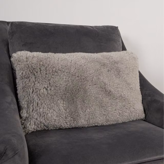 Native Natural Grey Short Pile Sheepskin Rectangular Cushion