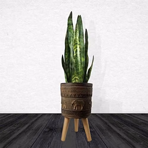 Leaf Zandi Elephant Extra Large Cachepot Planter, Brown Wood and Plastic, W/D/H: 40 x 40 x 21.5 cm
