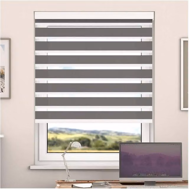 NewEdgeBlinds Grey Zebra Day and Night Roller Blind with Metal Cassette, Width: 120 cm
