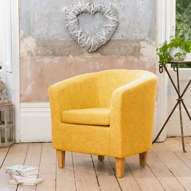 Artemis Home Alderwood Yellow Fabric Tub Armchair with Solid Wood Frame, Width: 68 cm