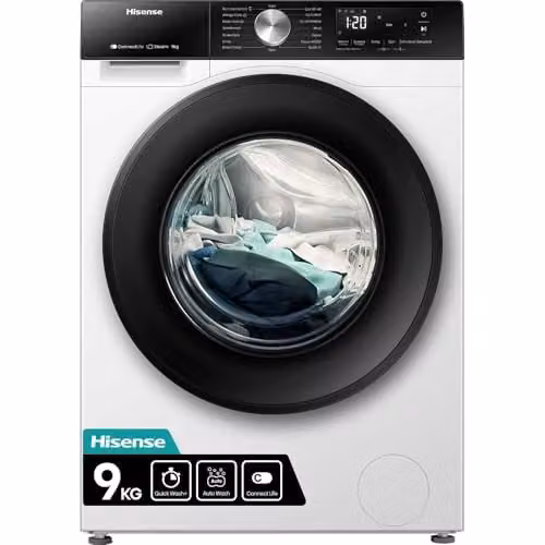 Hisense 3S Series WF3S9043BW3 9kg WiFi Connected Front Loader Washing Machine, 1400 rpm, White, A Rated