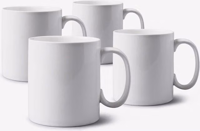 WM Bartleet & Sons Set of 4 White Porcelain Extra Large Mugs, 1.2 Pint Each