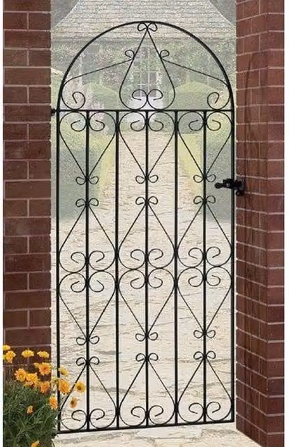 Burbage Iron Craft Regent Scroll Tall Bow Top Single Gate in Black, Fits Gap of W: 76.2 cm, H: 175.3 cm
