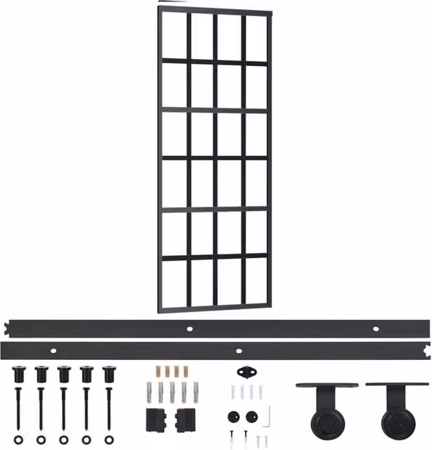 Berkfield Home Sliding Glass and Aluminium Door with Hardware Set, Black, W: 76 cm, H: 205 cm
