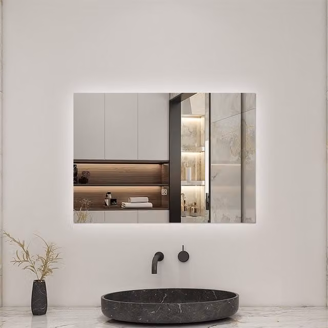 AicaBathroom Modern Rectangular Backlit LED Wall Mirror with Touch Switch, White, Width: 80 cm