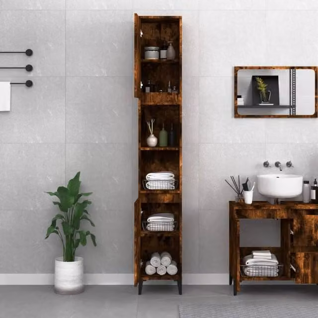 Berkfield Home Durable Smoked Oak Bathroom Cabinet in Brown, W/D/H: 30 x 30 x 190 cm
