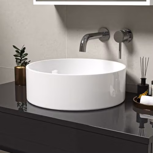 Nes Home Coley Round Ceramic Countertop Basin in Gloss White, Diameter: 36 cm