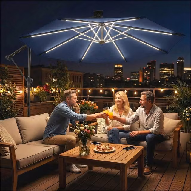 Outsunny 3 m Rotating Cantilever Garden Parasol with Cover, Navy Blue