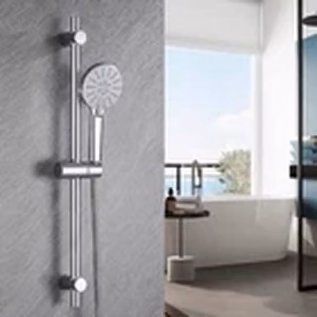 EONLION Chrome Adjustable Shower Slider Rail Set with Shower Head and Hose in Silver