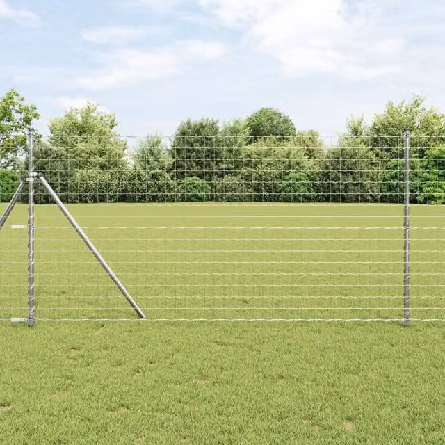 Berkfield Home Euro Fence with 13 Posts, Galvanised Steel, Silver/Grey, H: 120 cm, L: 25 m