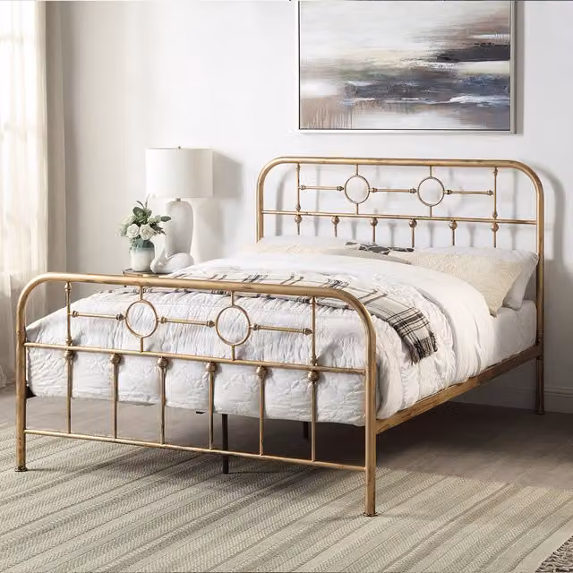 Ware Victorian Industrial Design Metal Bed Frame in Gold, W/D/H: 180 x 200 cm
