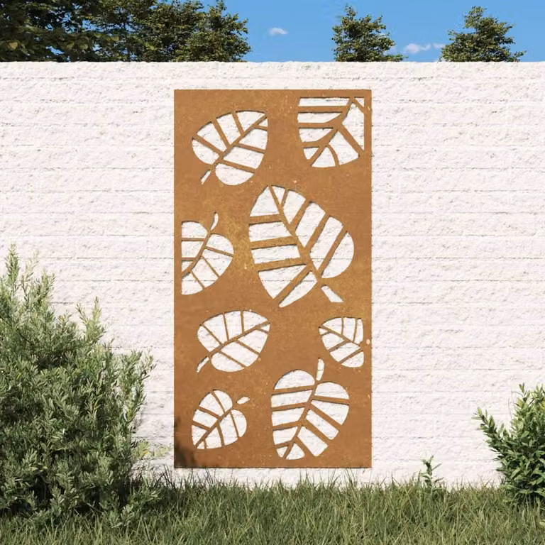 Berkfield Brown Corten Steel Floral Wall Decoration with Leaf Design, W: 105 cm, H: 55 cm