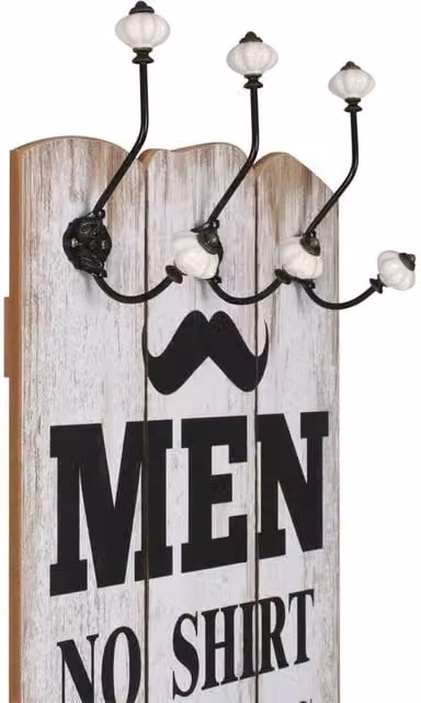 Berkfield Home Wall-mounted Coat Rack with 6 Hooks, White, W: 120 cm, D: 40 cm