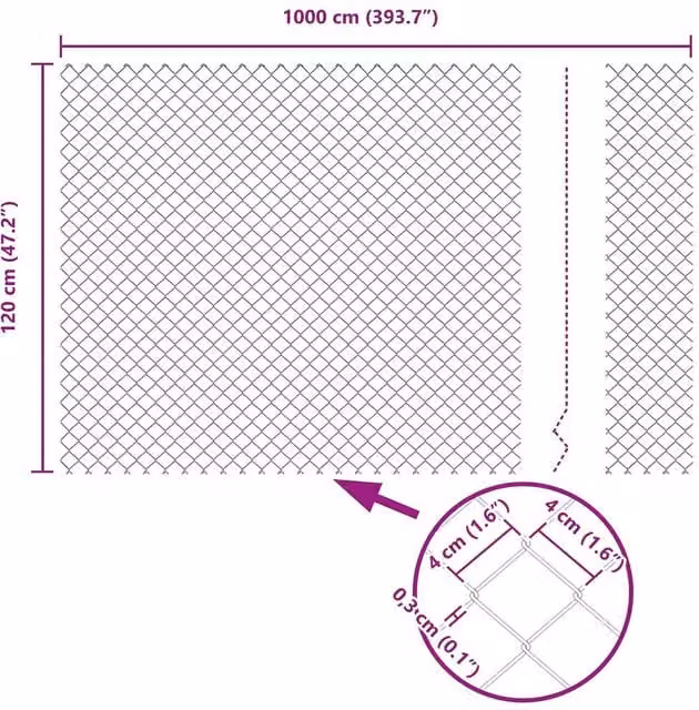 Berkfield Home Practical Steel Chain Link Fence, Grey, H: 120 cm x W: 10 m