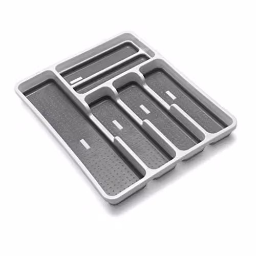 Addis Premium Soft Touch 6 Compartment Cutlery Drawer Organiser Tray, White and Grey