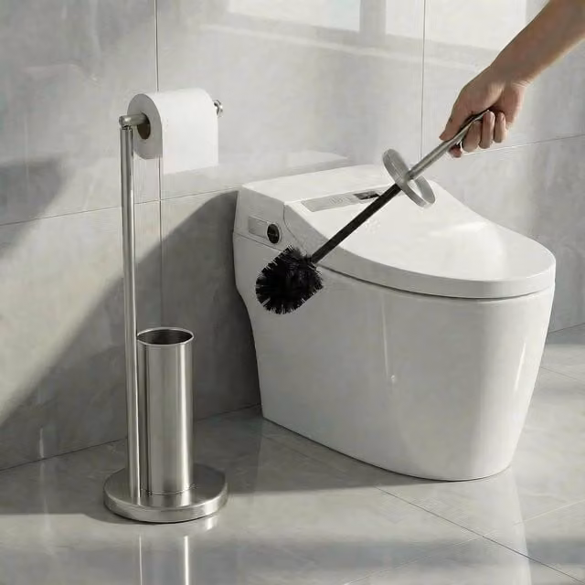 Alivio Freestanding Toilet Paper Holder and Toilet Brush Set in Grey, W: 20.5 cm, H: 67 cm