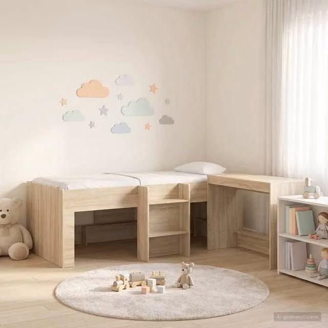 Berkfield Home Kids High Bed Frame with Desk and Stairs in Sonoma Oak Brown Engineered Wood