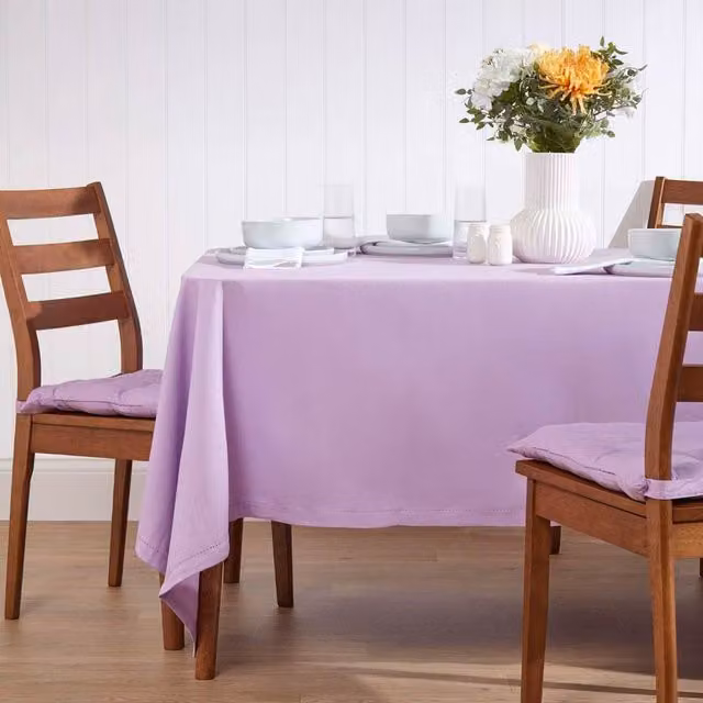 Homescapes Plain Purple Cotton Rectangular Tablecloth, W/D/H: 177.8 x 177.8 x 70 cm