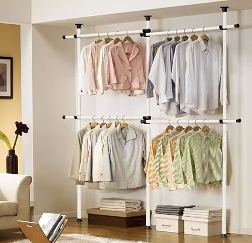 House of Home Heavy Duty Double Telescopic Clothes Rail in White, Adjustable from 150 to 240 cm