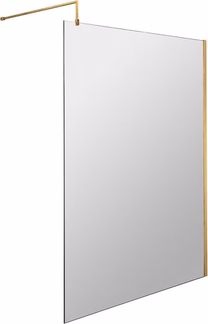 Balterley Frameless Single Panel 8mm Wetroom Screen and Support Bar in Gold, W: 140 cm, H: 185 cm