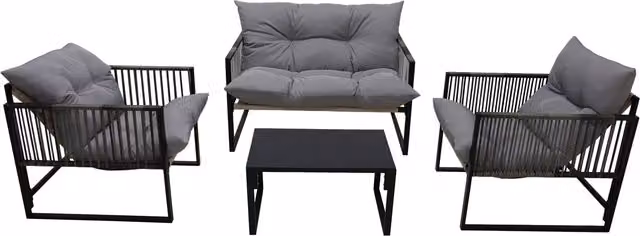 Alivio 4-Piece Grey Garden Furniture Set with Powder Coated Steel Frame and Cushions