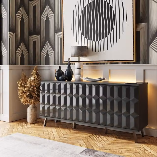 Frank Olsen Elevate Large Modern Grey Glossy Sideboard with Integrated Lighting